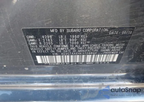 2019 Subaru Impreza 2.0I z USA, uszkodzony, nr VIN 4S3GTAA6XK3708806